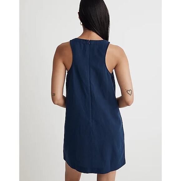 MADEWELL Cutaway Tank Mini Dress XL Indigo Blue High Neck Linen NL448 NWT - Picture 2 of 9